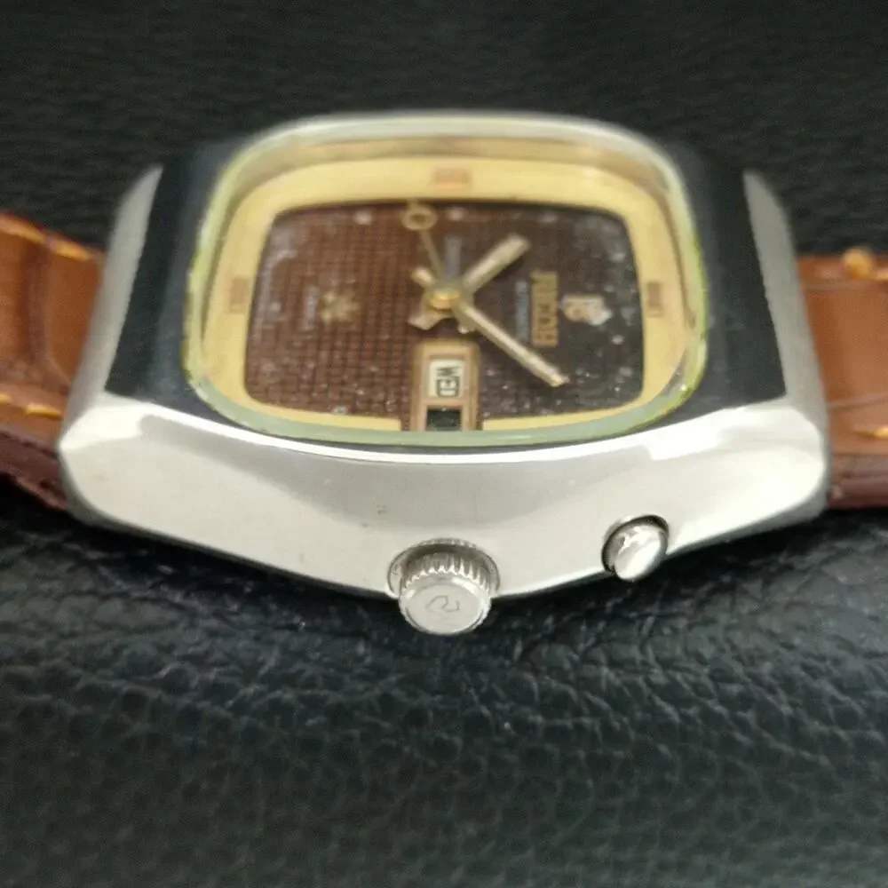 Vintage 1984 Ricoh Automatic Mens Silver Watch W/daydate & Gold accents
